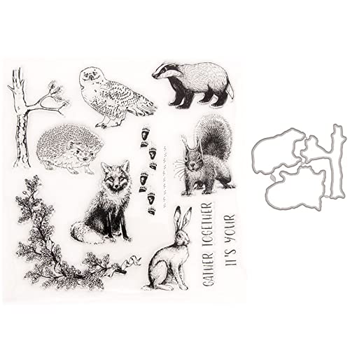 Qoiseys Känguru Fuchs Stempel und Stanzschablonen Set, Stempel und Stanzen Set Basteln Prägeschablone,Silikonstempel Metall Die Stanzen für DIY Scrapbooking Fotoalbum von Qoiseys