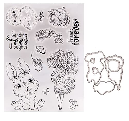 Qoiseys Kaninchen Küken Silikon Klar Stempel und Stanzformen Sets für Kartenherstellung, Stanzformen Schablonen für DIY Scrapbooking Fotoalbum Dekorative Papier Basteln Prägeschablone von Qoiseys