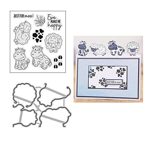 Qoiseys Kühe und Schafe Klare Stempel und Stanzformen Sets für Kartenherstellung, Stanzformen Ausschnitt Schablonen für DIY Scrapbooking Fotoalbum Dekorative Papier Basteln Prägeschablone von Qoiseys