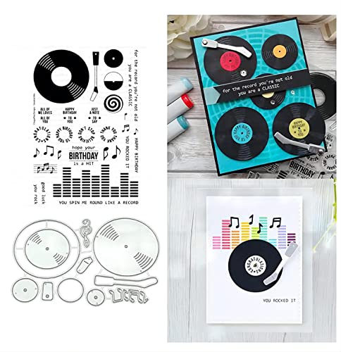 Qoiseys Musik Phonograph Silikon Klar Stempel und Stanzformen Sets für Kartenherstellung, Stanzformen Schnittschablonen für DIY Scrapbooking Fotoalbum Dekorative Papier Basteln Prägeschablone (01) von Qoiseys