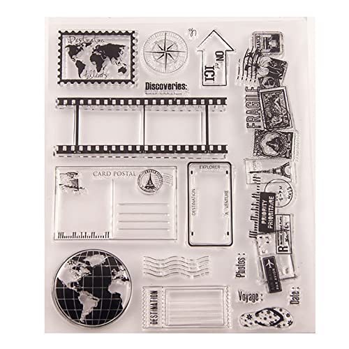 Qoiseys Transparente Silikon-Stempel für Kartenherstellung, Reise-Stempel für DIY-Scrapbooking, Fotoalbum, Siegelstempel, Prägung, Album, Dekoration, Basteln von Qoiseys