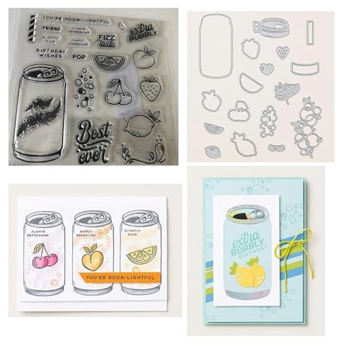 Qoiseys Transparente Stempel und Stanzformen für Getränkedosen und Früchte, Sets für Kartenherstellung, Stanzschablonen für DIY, Scrapbooking, Fotoalbum, dekoratives Papier, Basteln, Prägeschablone von Qoiseys