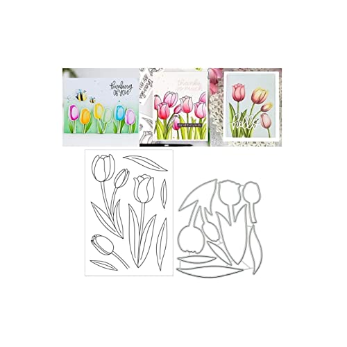 Qoiseys Tulpe Silikon Klar Stempel und Stanzformen Sets für Kartenherstellung, Stanzformen Schnittschablonen für DIY Scrapbooking Fotoalbum Dekoratives Papier Basteln Prägeschablone (02) von Qoiseys