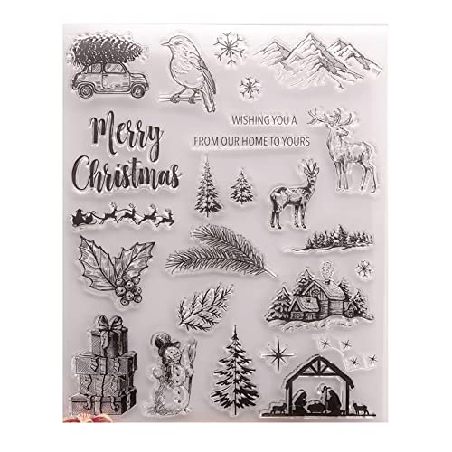 Qoiseys Weihnachten Hirsch Schneemann Klar Silikon Stempel für Kartenherstellung, klare Gummistempel für DIY Scrapbooking Fotoalbum Siegel Stempel Prägung Album Dekor Basteln von Qoiseys