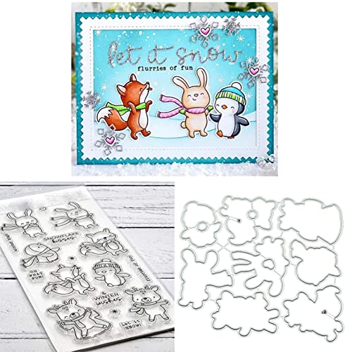 Qoiseys Weihnachts-Pinguin-Silikon-Stempel und Stanzformen-Sets für Kartenherstellung, Metall-Stanzschablonen, Schablonen für DIY-Scrapbooking, Fotoalbum, dekoratives Papier, Basteln, Prägeschablone von Qoiseys