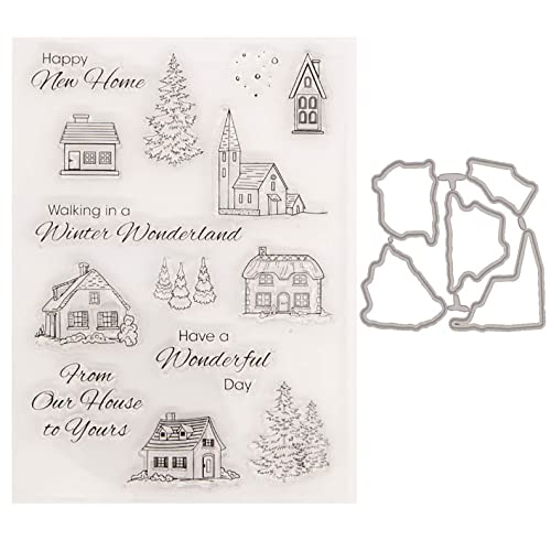 Qoiseys Weihnachtsiglu Stempel und Stanzschablonen Set,Clear Stempel und Stanzen Set Basteln Prägeschablone,Silikonstempel Metall Die Stanzen für DIY Scrapbooking Fotoalbum von Qoiseys