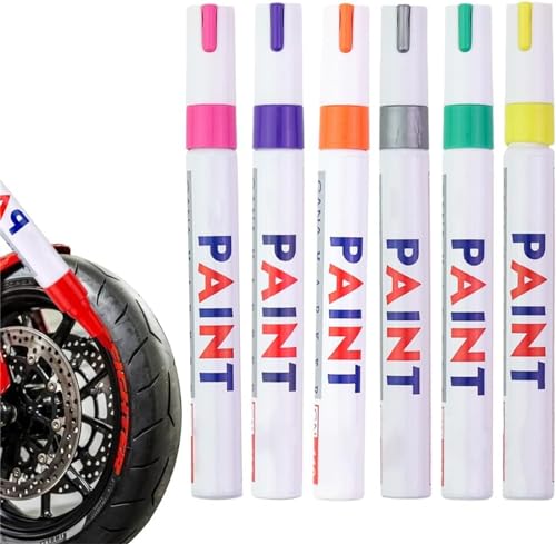 Qoobom Waterproof Tire Paint Pen, 12 Colors Waterproof Non-Fading Tire Paint Pen, Permanent Oil Based Paint Markers, Quick Dry Car Tire Marker Pens for Metal, DIY Craft (6Pcs-B) von Qoobom