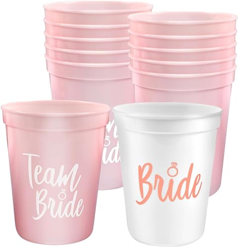 12 Stück Braut und Team Braut Becher JGA Frauen Cups Trinkbecher Tassen Team Bride mit Rosagold Folie JGA Accessoires Frauen Deko für Junggesellinnenabschied Bachelorette von Qooloo