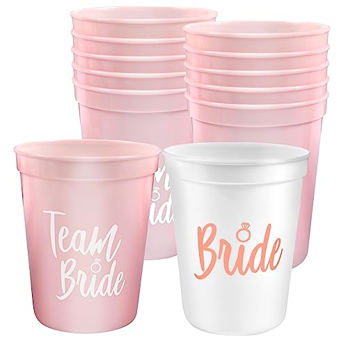 12 Stück Braut und Team Braut Tassen, 450 ml Bride Tribe Cups, JGA Deko Becher, Rosa und Weiß Bachelorette Party Cups für Bridal Shower, Verlobungsfeier, Junggesellenabschied Party von Qooloo