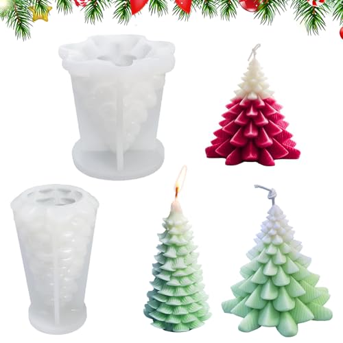 2 Stück Weihnachtsbaum Kerzenform Silikon, 3D Weihnachtsbaum Kerzengießform, Kerzenformen zum Gießen, Weihnachtsbaum Silikonform Kerze für DIY Duftkerze für DIY Seife Schokolade Kerzenherstellung von Qooloo