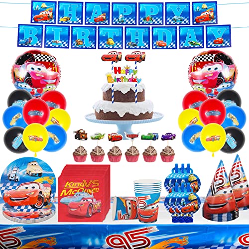 93PCS Cars Geburtstagdeko, Cars Thema Geburtstag Deko, Cars Latexballons Set, Auto Folienballon, Cars Teller Becher Servietten Tischdecke Banner, Cars Cake Topper für Kinder Jungen Geburtstag Deko von Qooloo