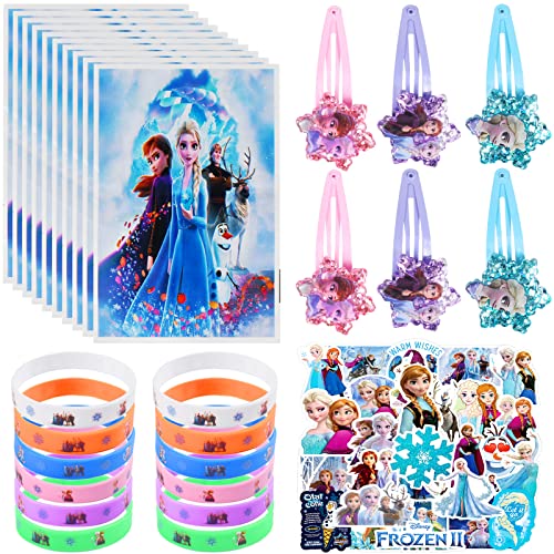 Qooloo 78 PCS Frozen Mitgebsel Geburtstag, Geschenktüten Frozen, Aufkleber Frozen, Silicone Bracelet, Haarnadel Party Mitgebsel Frozen Gastgeschenke für Kinder Mädchen von Qooloo