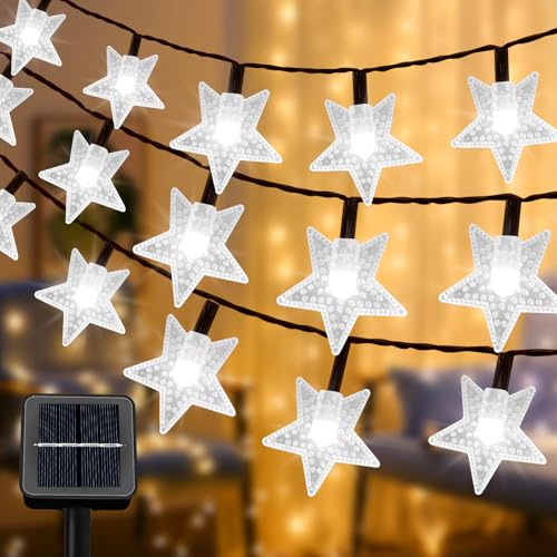 Qoosea 14M Solar Lichterkette Außen 120 LED 8 Modi Sterne Lichterkette Aussen Solar IP65 Wasserdicht Solar Ramadan Lichterkette Innen Aussen Deko für Garten Party Hochzeit Weihnachtsbaum(Kaltweiß) von Qoosea