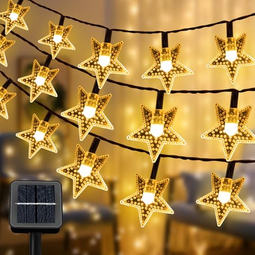 Qoosea 14M Solar Lichterkette Außen 120 LED 8 Modi Sterne Lichterkette Aussen Solar IP65 Wasserdicht Solar Ramadan Lichterkette Innen Aussen Deko für Garten Party Hochzeit Weihnachtsbaum(Warmweiß) von Qoosea