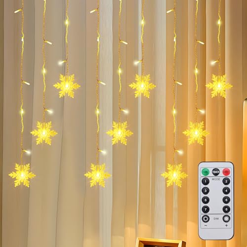 Qoosea LED Lichterketten Schneeflocke, 4.2M 96 LED Lichterkettenvorhang Innen, Wasserdicht Weihnachtesbeleuchtung, Deko Lamp für Weihnachten Hochzeit Garten Schlafzimmer Außen Dekorationen, Warmweiß von Qoosea