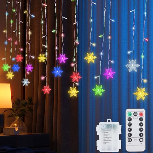 Qoosea LED Lichterketten Schneeflocke, 4.2M 96 LED Lichterkettenvorhang Innen, Wasserdicht Weihnachtesbeleuchtung, Deko Lamp für Weihnachten Hochzeit Garten Schlafzimmer Außen Dekorationen, Mehrfarbig von Qoosea