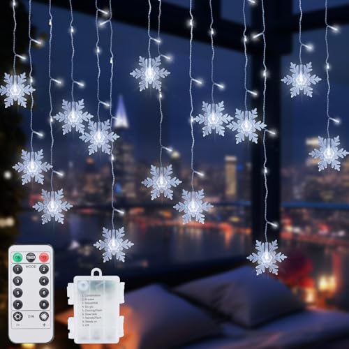 Qoosea LED Lichterketten Schneeflocke, 4.2M 96 LED Lichterkettenvorhang Innen, Wasserdicht Weihnachtesbeleuchtung, Deko Lamp für Weihnachten Hochzeit Garten Schlafzimmer Außen Dekorationen, Kaltweiß von Qoosea