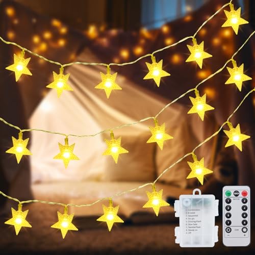 Qoosea Lichterkette Innen mit Stern 40LED Feen Lichter Batterie Wasserdicht 8 Modi LED Lichterkette Außen Weihnachten Lichterkette mit Fernbedienung für Weihnachtsgarten Patio Zaun Yard Decor von Qoosea