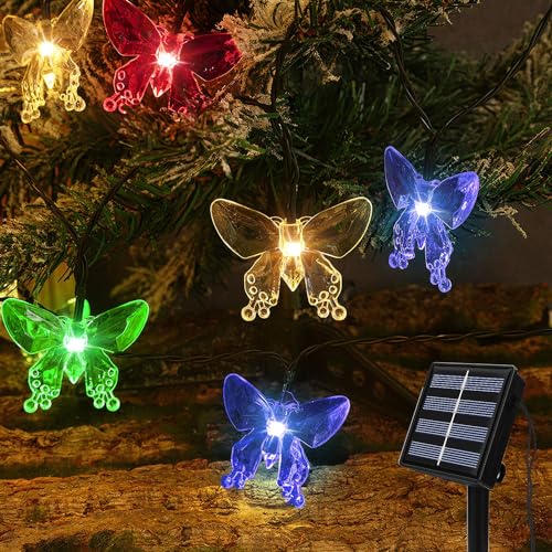 Qoosea Solar Lichterkette Aussen, 5M 20LED Schmetterling Lichterketten Wasserdichte, 8 Modi Solarlichterkette Außen für Garten, Balkon Deko, Bäume, Terrasse, Weihnachten, Hochzeiten, Partys von Qoosea