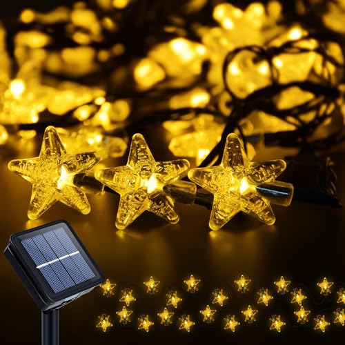 Qoosea Solar Sterne Lichterketten Außen, 19.7ft 40 LED Weihnachten Sterne Lichterketten 8 Modi, Wasserdicht Solarlichterkette für Garten, Party, Terrasse Weihnachtesbeleuchtung Dekoration, Warmweiß von Qoosea