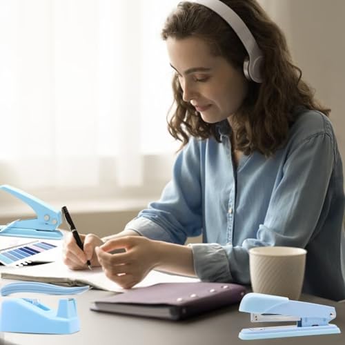 Blaues Büromaterial und Schreibtischzubehör, Hefter- und Klebebandabroller-Set, blaues Schreibtischzubehör-Set, niedliches Bürobedarfsset für den Schreibtisch von Frauen, Bürogeschenke von QpenguinBabies