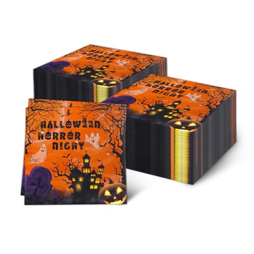 Qpout 100 Stück Halloween Servietten, 33x33 cm Halloween Abendessenservietten Einweg von Qpout