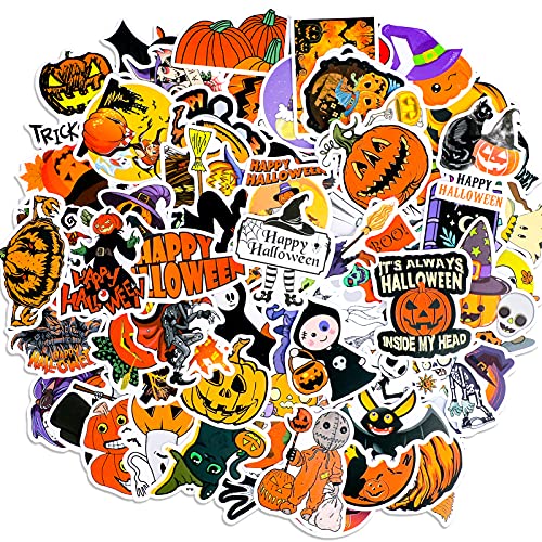 Qpout 100pcs Halloween Aufkleber für Kinder, Kürbis Geist Schädel Katze Aufkleber für Notebook Scrapbook Journal Laptop Kühlschrank Tasse Fensterglas Geschenke Dekoration von Qpout