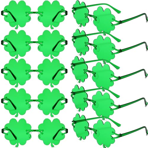 Qpout 10Pcs St. Patrick's Day Kleeblatt Sonnenbrille Kunststoffe Grün Irisch Vierblatt Kleeblatt Brille für Kinder Erwachsene St. Patrick Kostümzubehör Party Gunst Versorgung Foto Requisiten von Qpout