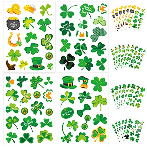 Qpout 24 Blätter St.Patrick's Day Aufkleber, Lucky Green Kleeblatt Selbstklee Aufkleber, Goldmünze Gold Aufkleber für St. Patrick's Day Party Karten Umschläge Geschenke Etiketten Dekoration von Qpout