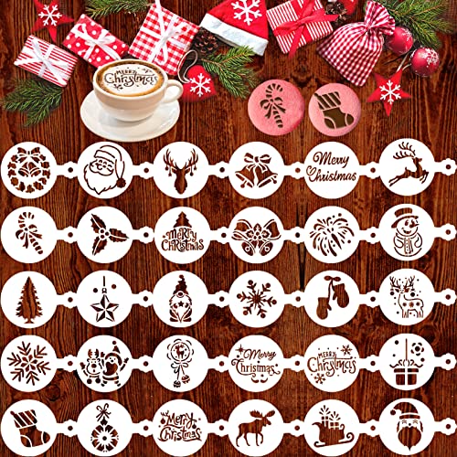 Qpout 30pcs Weihnachtsplätzchen Schablone Backform, Party Fondant Kaffee Dekoration Prägeform, Weihnachtsmann Weihnachtsstrumpf Schneeflocke Glocke Schneemann Kunststoff Kleine Malerei Vorlagen von Qpout