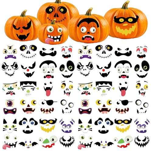 Qpout 48 Packungen Halloween Kürbis Dekoration Aufkleber DIY Halloween Kürbis Gesicht Aufkleber Niedliche Halloween Aufkleber Halloween Kürbis Dekorationen von Qpout