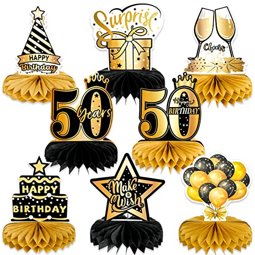 Qpout 8pcs 50th Birthday Decorations Honeycomb Centerpieces for Women Men, Tables Decorations Cheers to 50 Years Honeycomb Table Centerpiece Topper Cheers to 50 Years Birthday Party Table Sign Decor von Qpout