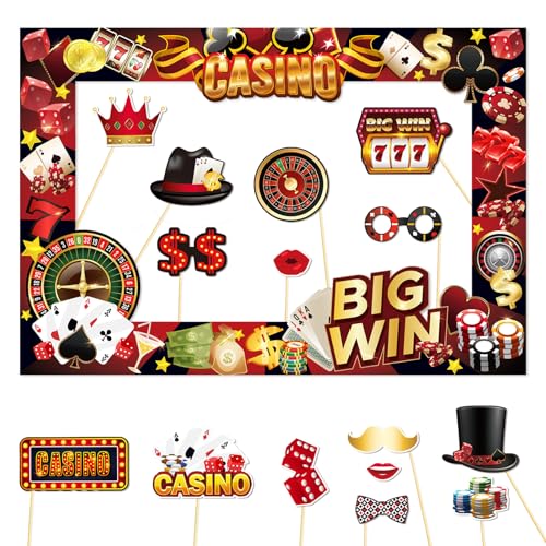 Qpout Casino Photo Booth Requisiten mit Papierrahmen, lustige Las Vegas Poker Thema Selfie Requisiten Kit für Casino Night Club Poker Spiel Geburtstagsfeier Gastgeschenke Dekorationen von Qpout