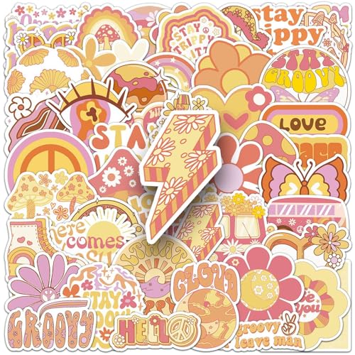 Qpout Hippie Aufkleber Groovy Boho Frieden Liebe Aufkleber Vinyl Wasserdicht Groovy Regenbogen Retro 60er 70er Jahre Aufkleber für Laptop, Wasserflaschen, Telefon von Qpout