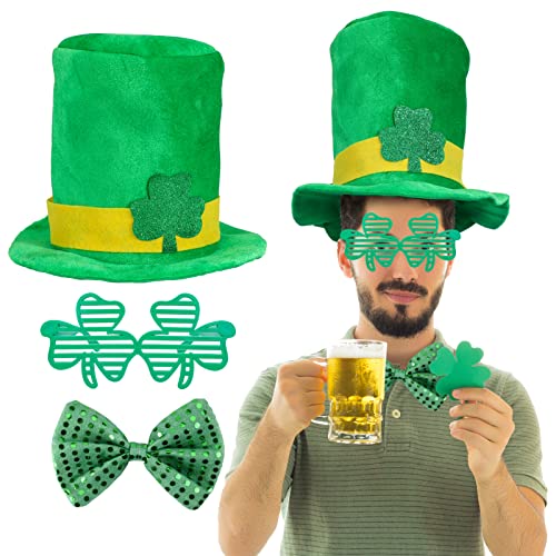 Qpout St.Patrick's Day Accessoires, Irischer St.Patrick's Day Koboldhut, Grüne Fliege, Kleeblatt-Brillengestell, St.Patrick's Day Parades Cosplay Kostüm von Qpout