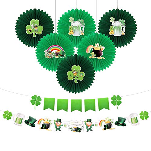 Qpout St.Patrick's Day Party Dekoration Set, Lucky Klee Hanging Banner und 6pcs Honeycomb Ball Hanging Deckendekoration für irische St.Patrick's Day Party von Qpout