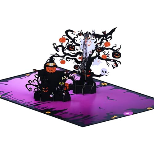 Qsvbeeqj Chilling Halloween Night Scene Card Halloween Celebration 3D Popup Card With Scarecrows Pumpkin Designs von Qsvbeeqj