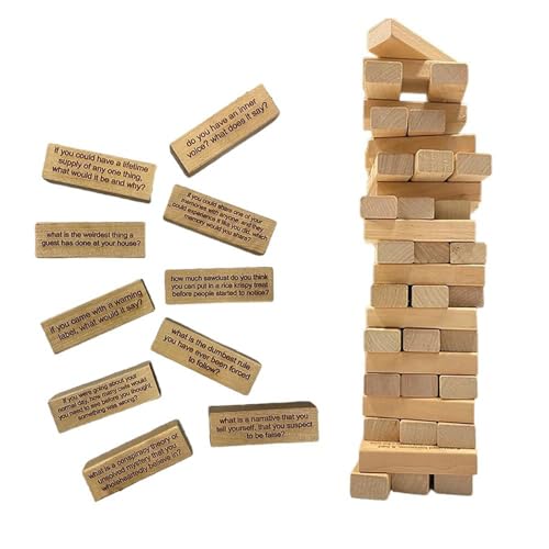 Qsvbeeqj Holz Stapelspiel Für Familienfeier Frage Stapelblock Set Balancierspiel Spielzeug Lustiges Tumbling Tower Partyzubehör von Qsvbeeqj