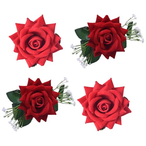 Qsvbeeqj Romance Künstliche Rosen-Vorhang-Clips, Set mit 4 dekorativen Vorhanghaltern, Klemme für Wohnzimmer-Dekorationen von Qsvbeeqj