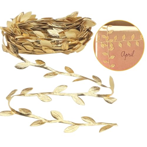 10M Streifen Geschenkband, Geschenk Luftschlangen Künstliche Pflanzen Bänder Blatt Stirnbänder Gold Blattbesatzband für DIY Handwerk, Hochzeit, Party, Hausgarten, Tischdeko, Geschenkverpackung von Qtksceadlnce