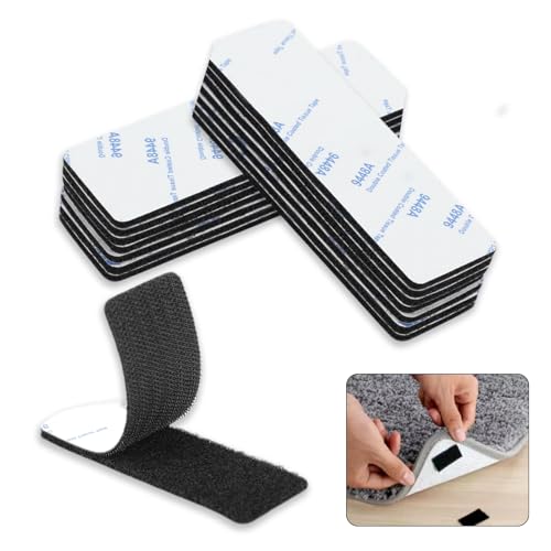 15 Stück Klettband Selbstklebend Extra Stark, 3 x 10cm Klettverschluss Selbstklebender Schwarz Nylon Klebepads Klebepads Doppelseitig Wiederverwendbar für Wände Boden Tür Kunststoffe Gläser, Rechteck von Qtksceadlnce