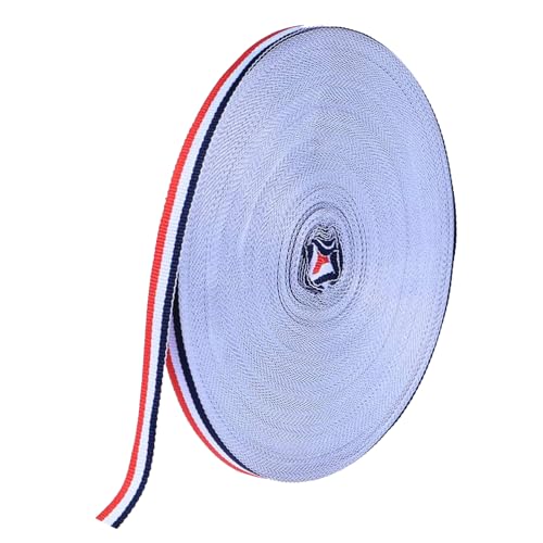 50 Meter Rot Weiß Blau Geschenkband, 1cm Nylon Band Tricolor Dekoratives Nylonband Mehrfarbiges Gurtband aus Polyester Streifen für Geschenktüten Party-Dekorationen Hochzeitsdetails Bastelprojekte von Qtksceadlnce