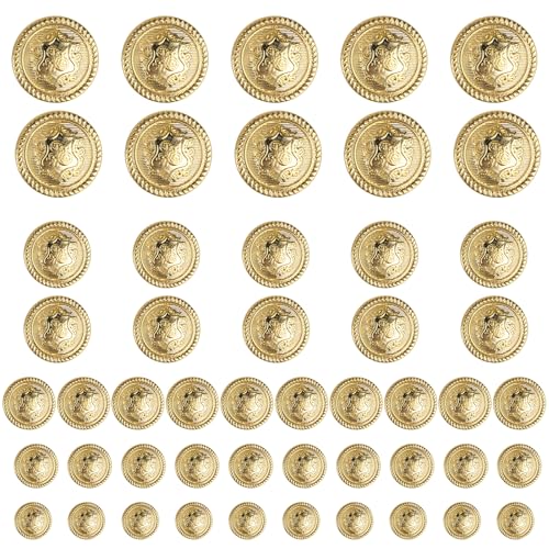 50 Stück Knöpfe Gold, Goldene Knöpfe zum Annähen Dekorative Knöpfe Blazer Knöpfe Gold Knöpfe für Mantel Blazer Knöpfe Set Hosen Ersatz Knöpfe für Blazer Anzüge Kochjacke Uniform und Jacke DIY (Set A) von Qtksceadlnce