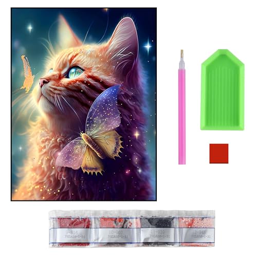 Qtksceadlnce Katze Diamond Painting, 30x30cm 5D Diamond Painting Set für Erwachsene DIY Diamant Malerei Diamond Painting Bilder Set Malen nach Zahlen Diamant Anfänger Malerei Set für Wanddekoration von Qtksceadlnce