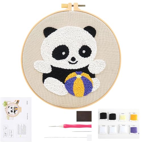 Stanznadel Stickerei Starter Kit, Punch Needle Stickerei Set für Anfänger Panda Stanznadel Stickerei Starter Kit für Kinder Erwachsene Basteln DIY Stanznadel Stickrahmen Kit für Kinder Erwachsene von Qtksceadlnce