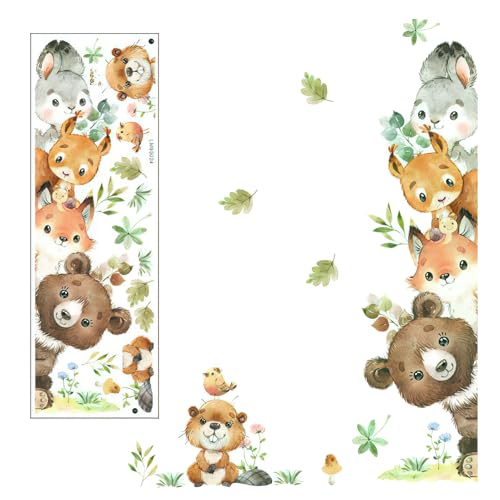 Wandtattoo Dschungel Tiere, Tier Wandtattoo Wandaufkleber Waldtiere Selbstklebende Wanddeko Reben Wandsticker Türaufkleber Waldtiere für Kinderzimmer Babyzimmer Schlafzimmer Mädchen Jungen (Set D) von Qtksceadlnce