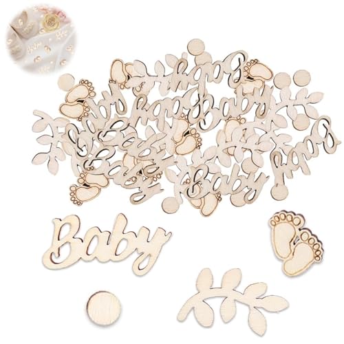 100 StüCk Babyparty Deko Tischdeko Holz, Baby Tischdeko Streudeko, Streudeko Konfetti,Baby FußAbdrüCke Salbei Confetti, Baby Shower Deko Junge MäDchen von QttvbTna