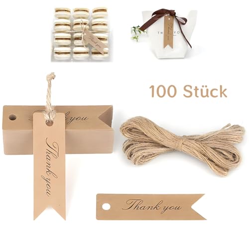 100 Stück Geschenkanhänger Dankeschön Kraftpapier Anhänger, 7 * 2CM mit Jute Schnur Hangtag Anhänger Etiketten Tags Papier Anhänger Label mit Schnur Mit Liebe Handgemacht Vielen Dank Liebe von QttvbTna