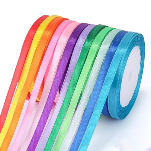 12 Farben 6 mm x 22 m Dekoration Geschenkband, Polyester Satinband Satinband Bänder Dekoband Stoffband Set für Geschenkverpackung, Kunsthandwerk, Haarschleifen, Blumenstrauß, Dekoration von QttvbTna