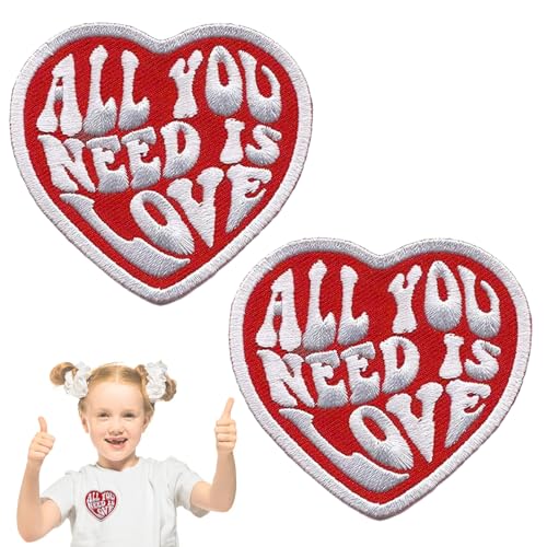 2 Stück Flicken zum Aufbügeln, " All You Need is Love" Aufnäher Patches Set DIY t Shirt Patches, Gestickte Stoffaufnäher für Clothes, Jacken, Hemden, Jeans, Hüte, Rucksäcke von QttvbTna